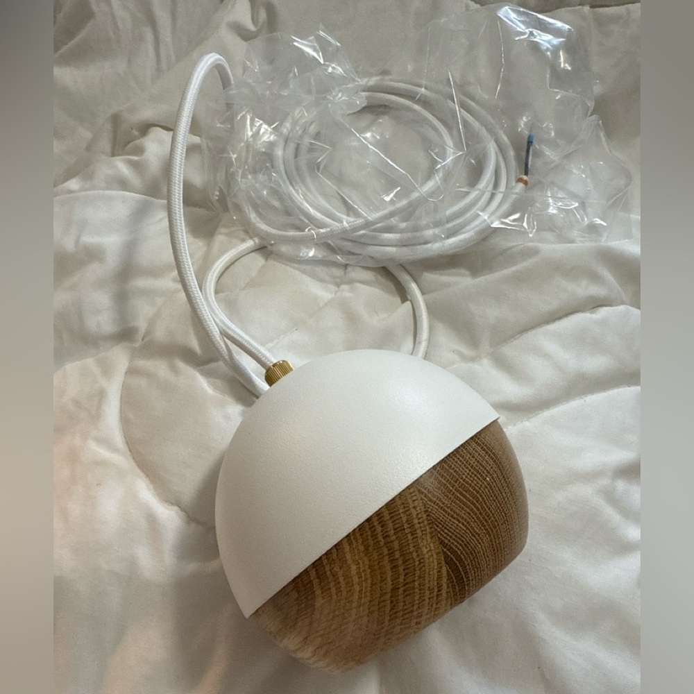 Mater Terho Pendant Light | Scandinavian Modern Wood + White Dome Lamp